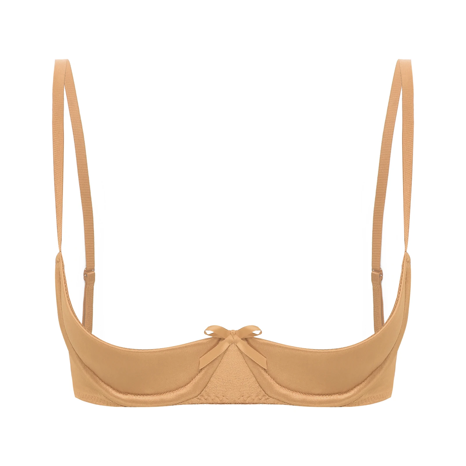 thumbnail image 1 of Lencería para mujer, tirantes finos, Push Up, sujetador de satén, media Copa, sujetador con aros, pezones expuestos, Bralette de pecho abierto, ropa interior, 1 of 5
