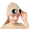 Men's and women's windproof glasses and cashmere ski knit hat solid color warm woolen hat 3