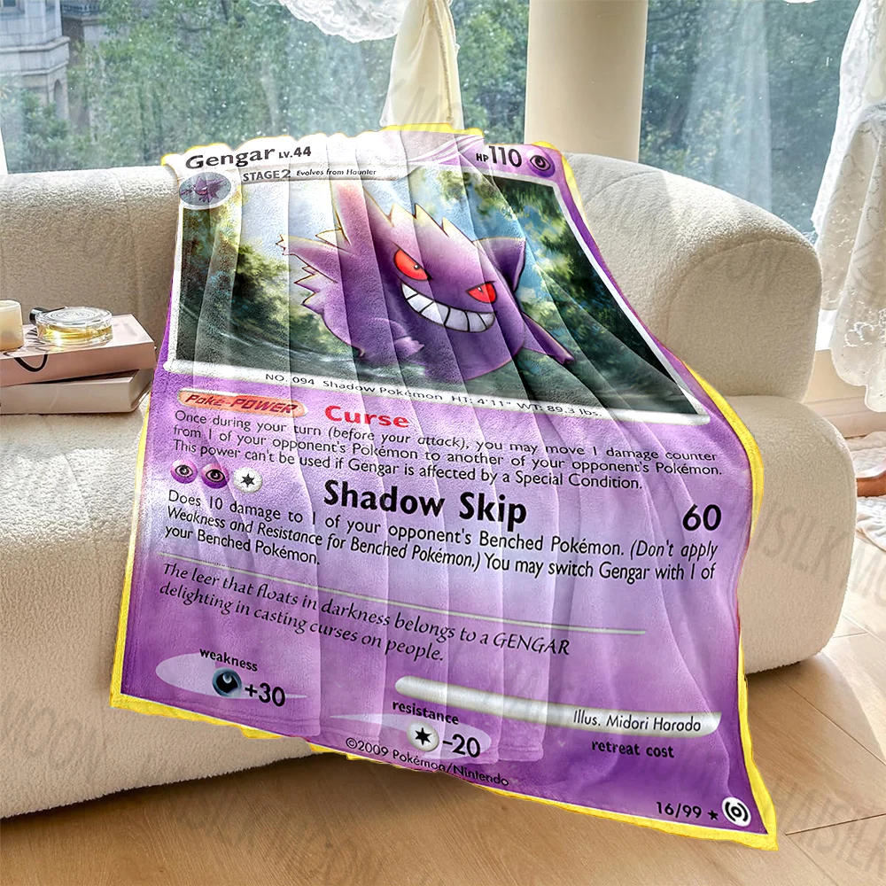 6 Sizes Pokémon Card Gengar Printed Blanket Flannel Fluffy Soft Blanket for Adult Sofa Bed Car Travel Camping Picnic for Gits 3