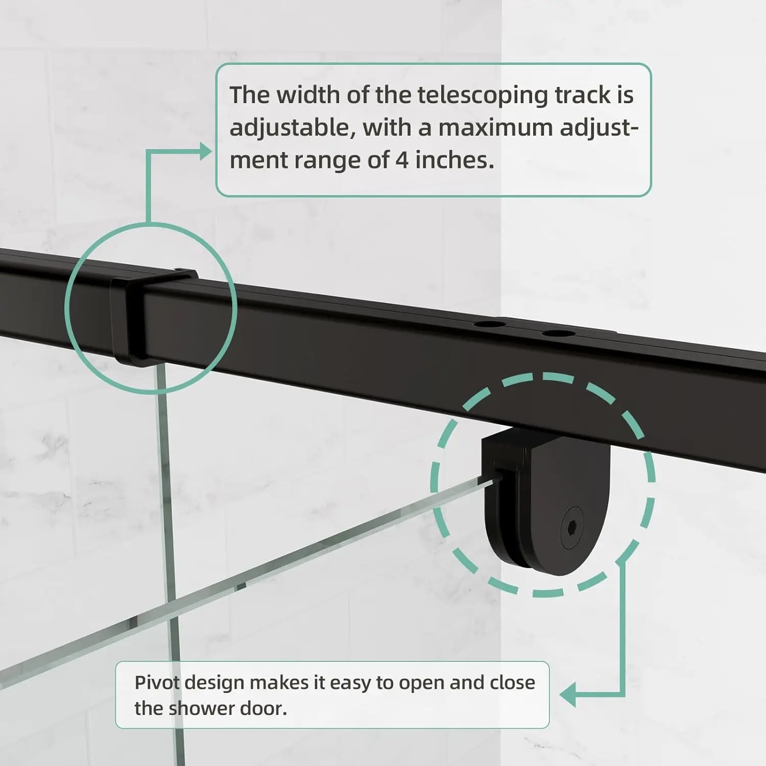 38-42" W x 71" H Pivot Shower Door, with 1/4" (6mm) Clear SGCC Tempered Glass, Reversible Installation 4