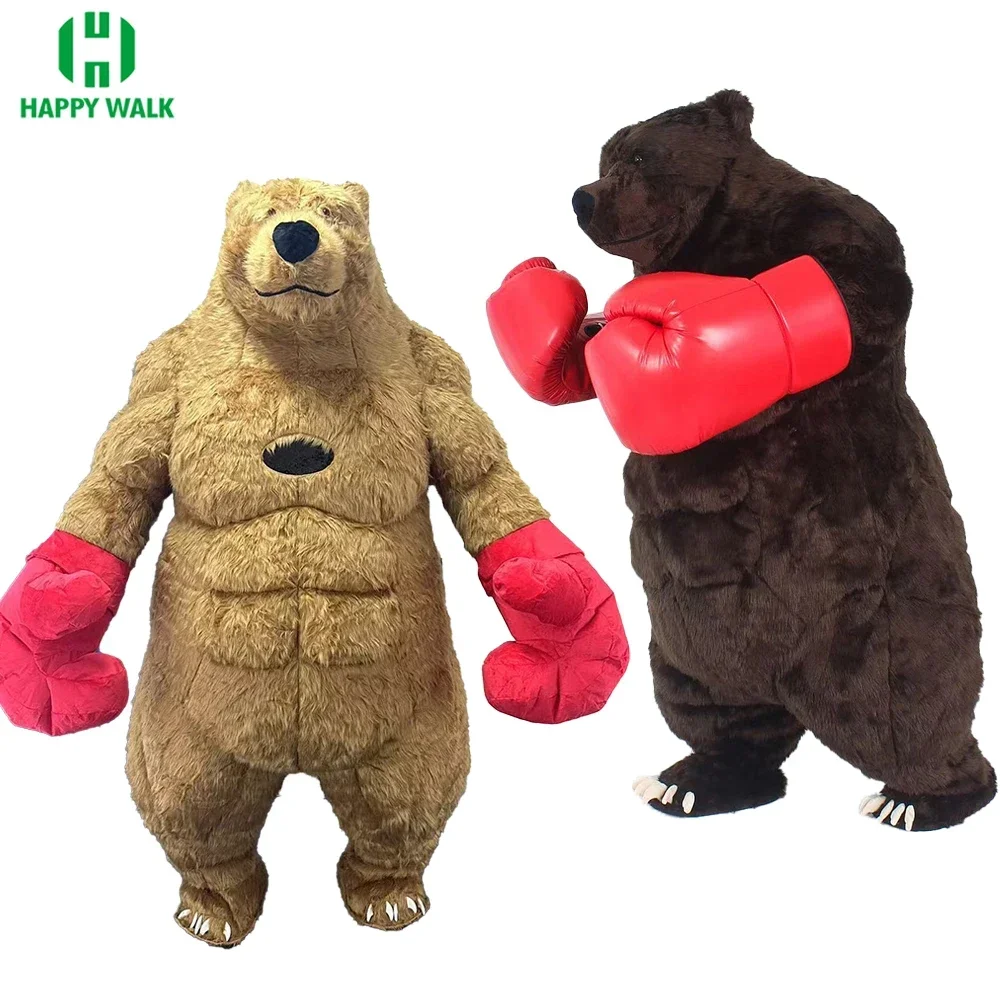 

Inflatable Boxing Bear Costume Plush Brown Bear Mascot Cosplay Furry Giant Advertising Halloween Adult Fursuit for Carnival