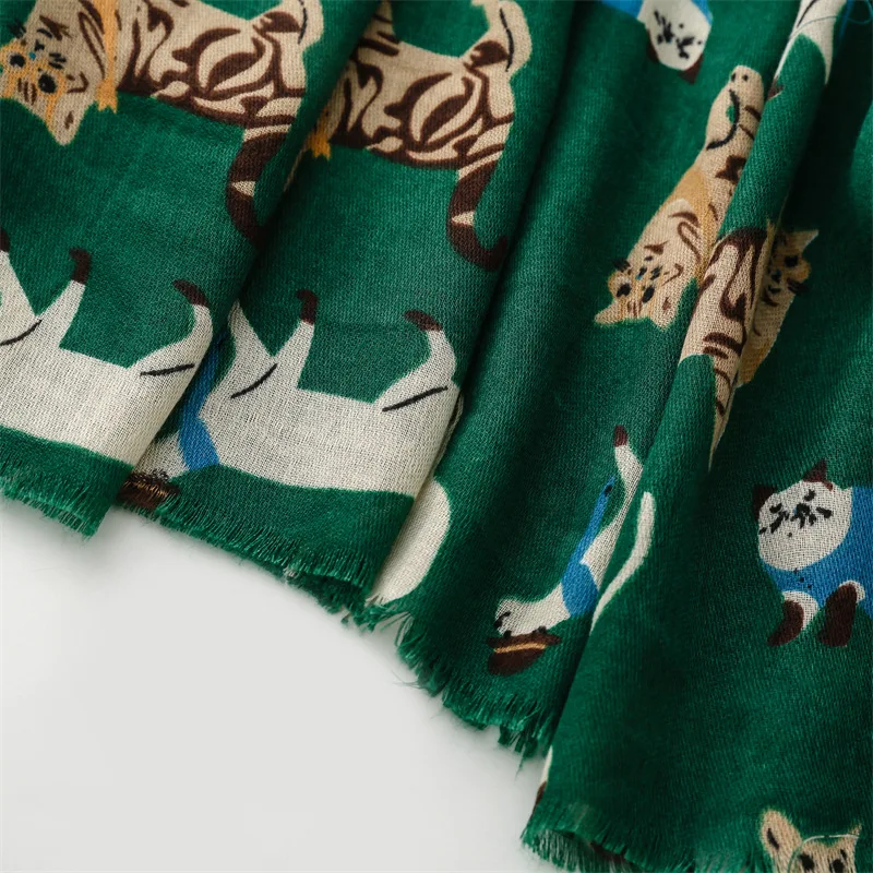 Schöne Cartoon Katze Muster Fransen Viskose Schal Schal Dame Mädchen hochwertige Wrap Pashmina gestohlen Bufandas muslimischen Hijab 180*90cm – Detail 7