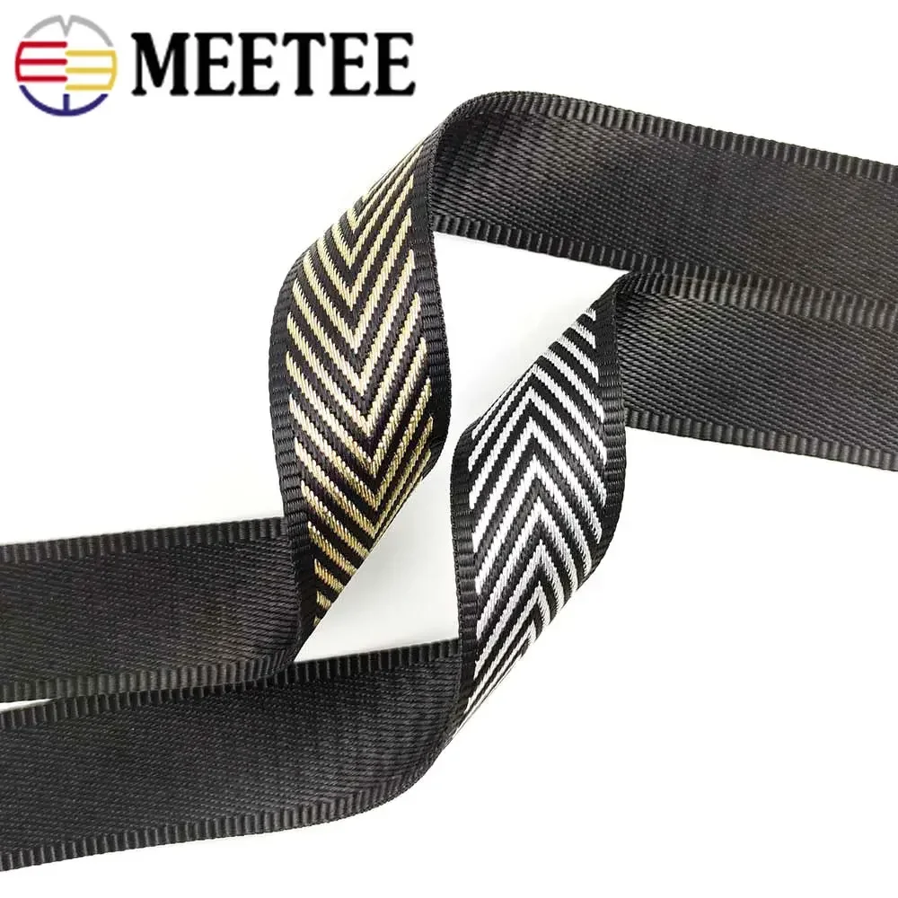 Meetee Jacquard Webbing Tape 2/5Meter 38mm Nylon Decor Ribbon Bag Strap Safety Belt Band Backpack Clothes DIY Sewing Accessories
