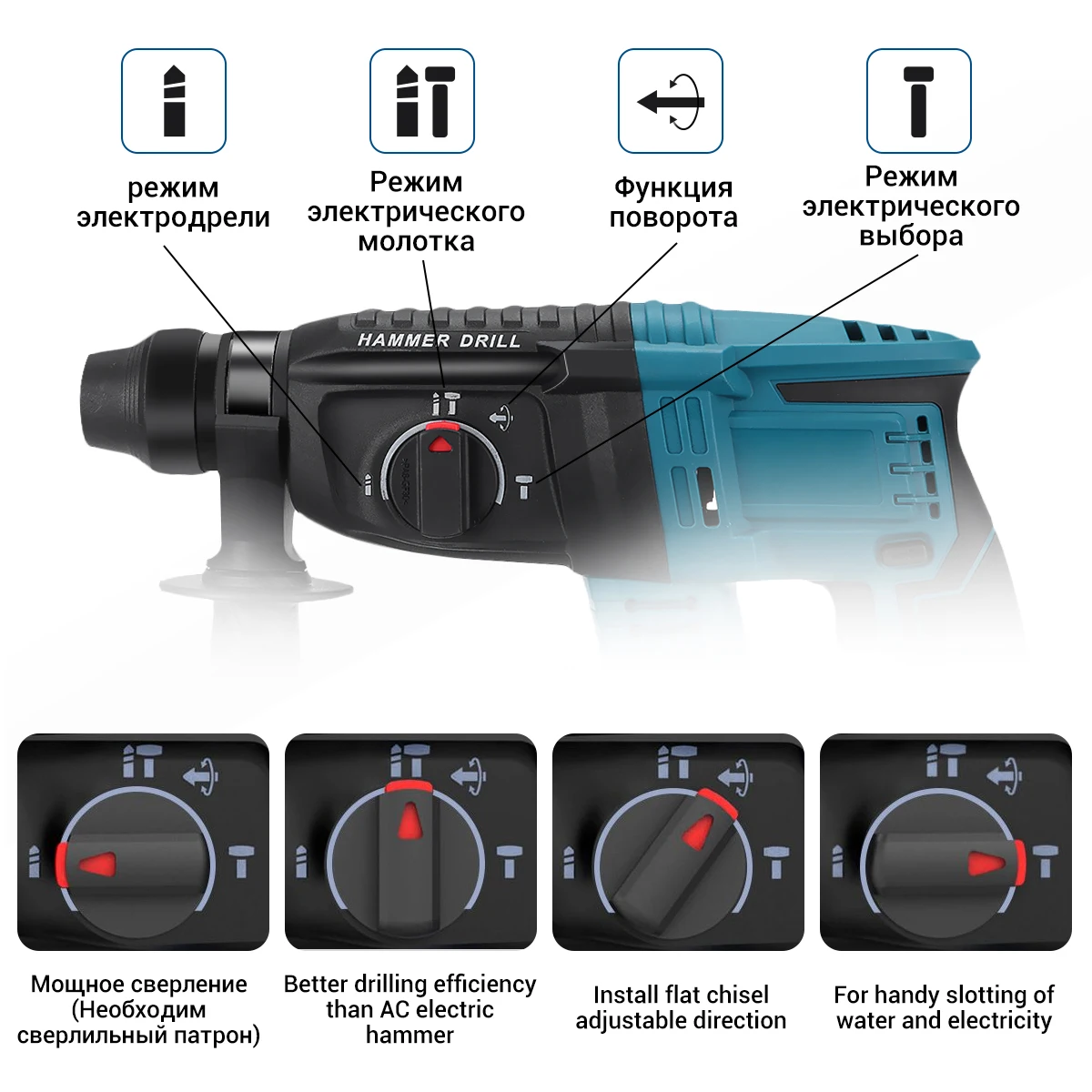 Drillpro 6200RPM 26mm Brushless Electric Hammer Impact Drill Multi-function Rotary Electric for Makita 18V Battery Power Tool 4