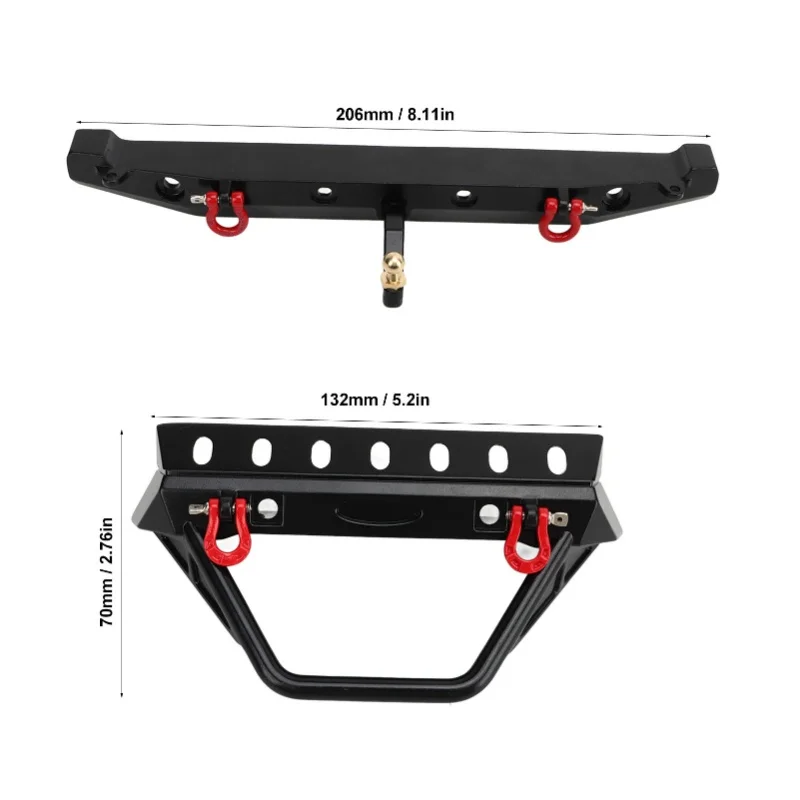 RC 크롤러 범퍼 블랙 프론트 및 리어 범퍼(윈치 마운트 섀클 포함) Axial SCX10 90046 SCX10 III AXI03007용 LED 조명