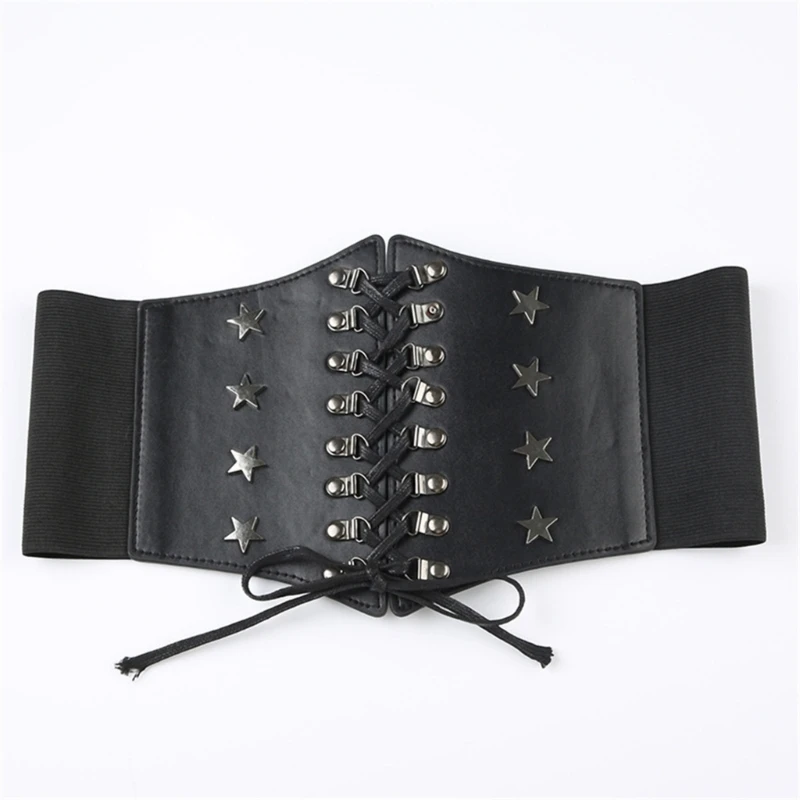 Women Black Lace Up Corset Waist Belt Gothic Shapewear Dance Performances