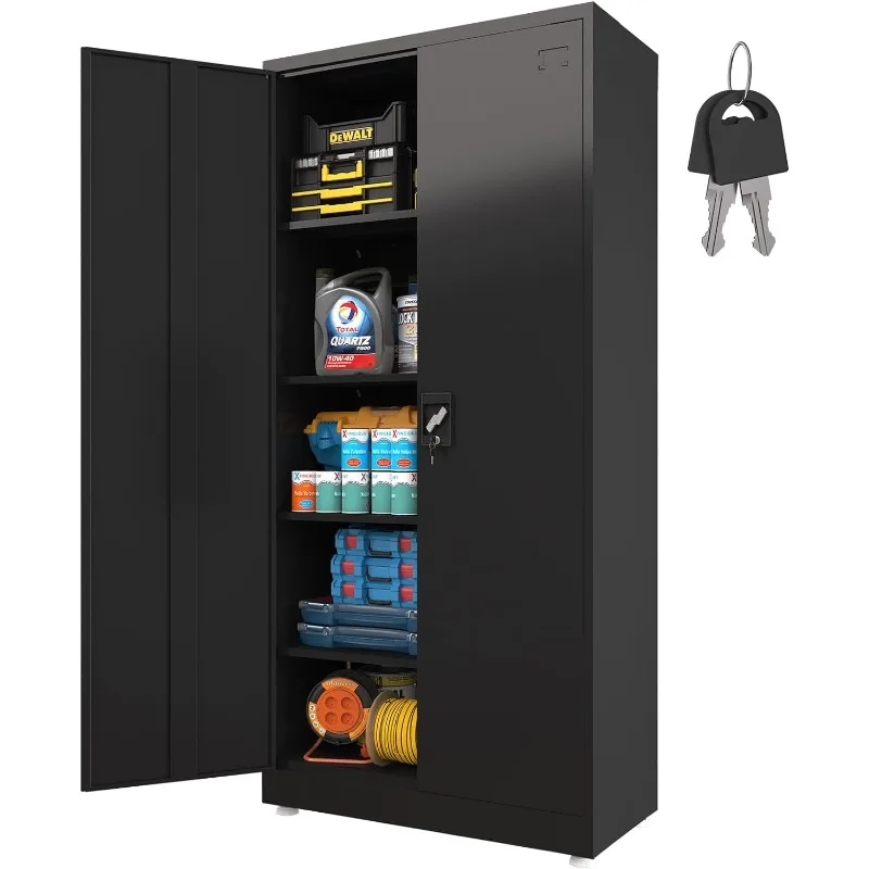 

Metal Storage Cabinet - 72-Inch Garage Cabinet with 4 Adjustable Shelves & Lockable Doors, Sturdy Tall Utility File Cabinet