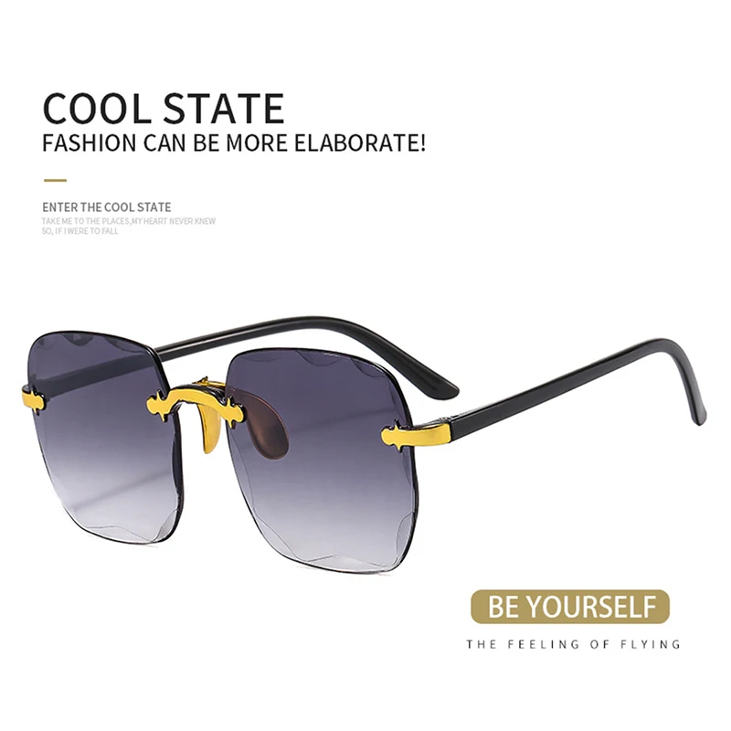 Korean Fashion Large Square Frame Rimless Sunglasses UV400 For Women Modern Gradient Sun Glasses Summer Outdoor Travel_voghion.com