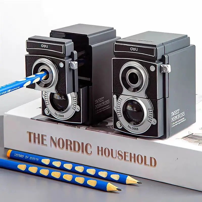 델리 회전식 연필깎이 6.5-12mm 조절 가능 카메라 연필깎이 기계 문구 연필 커터 나이프 용품