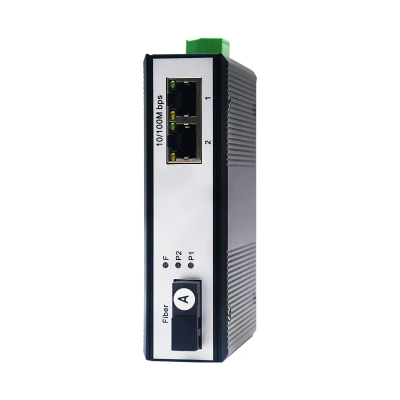 PINWEI Industrial Din-rail Fast Ethernet Fiber Optic Media Converter with 2 10/100Mbps RJ45 POE Port 1 Optical Port