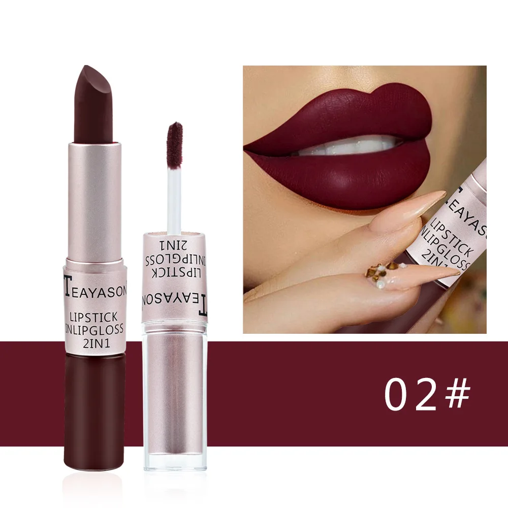 2-in-1 Matte Red Lipstick  Gloss - Long Lasting Velvet Waterproof Makeup