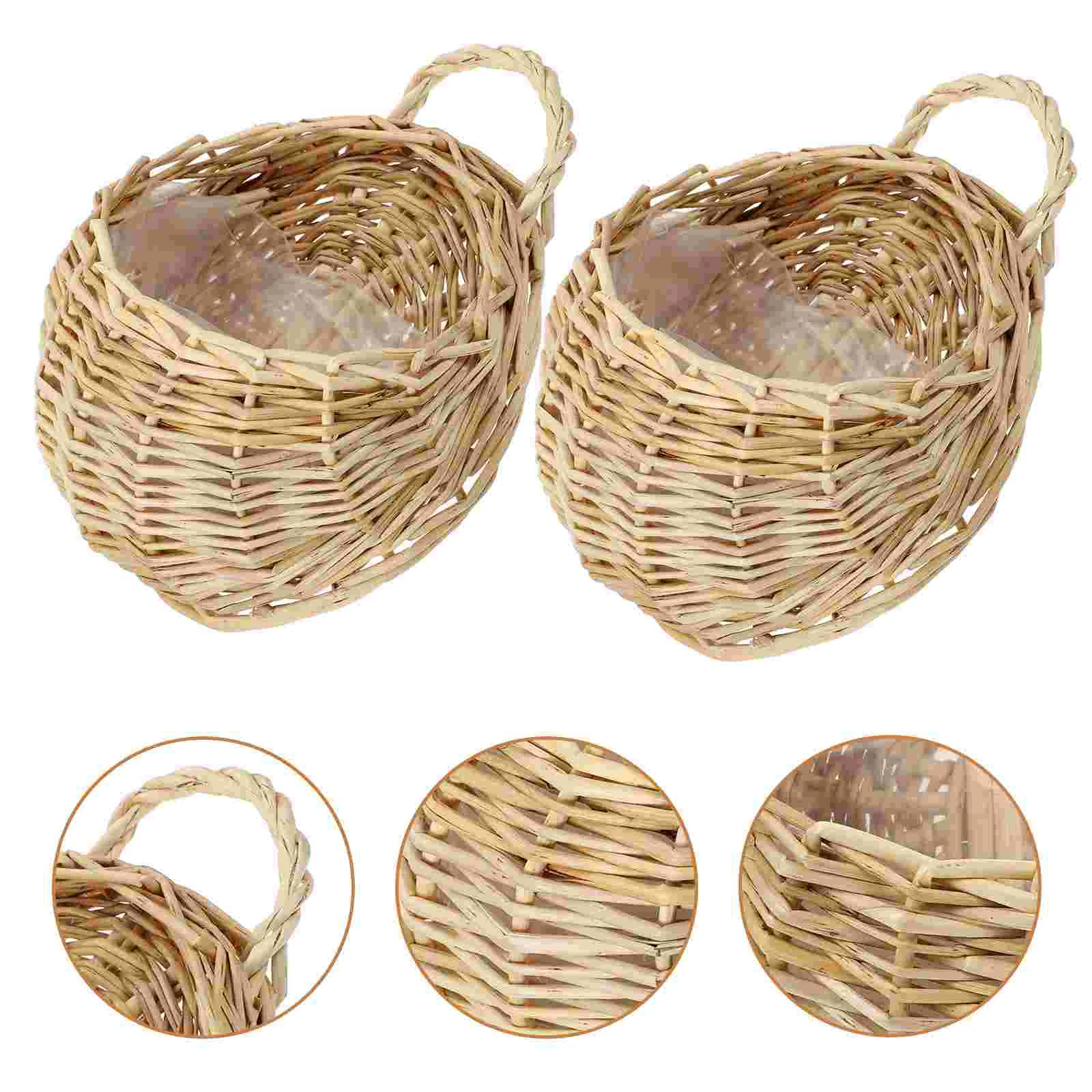 Doitool Rattan Hanging - Round Plant Baskets Bonsai Flowerpot - Woven Flower Pots Flower Holders Containers
