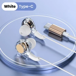 Enhanced HiFi Surround Sound In - ear Noise Reduction Wired Earbuds - Type C & 3.5mm (White Type C)