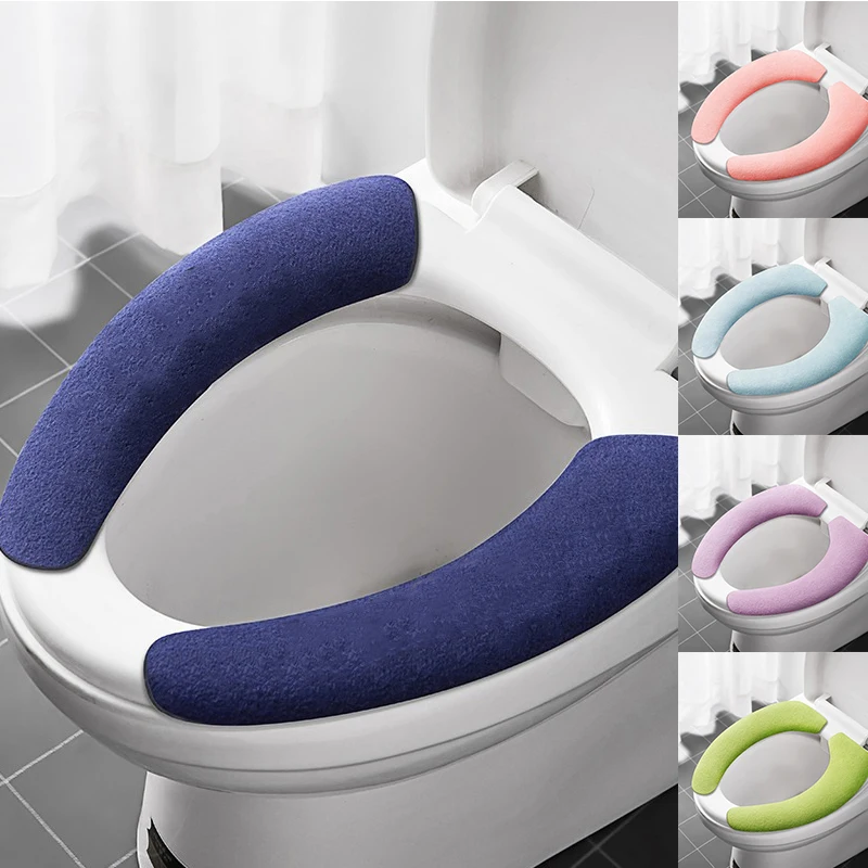 2Pc/set Reusable Warm Flannel Toilet Sticker Toilet Seat Covers