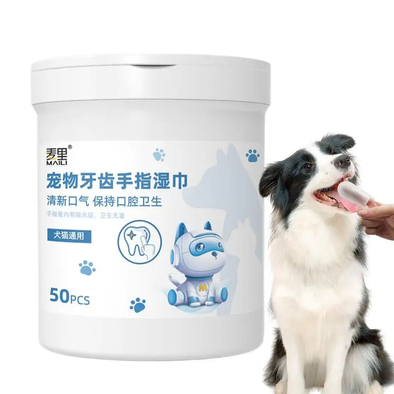 

50pcs Teeth Cleaning Finger Wipes Cleansing Teeth Ear Eyes Wipes Pads Tear Stain For Dog Cat Teeth Cleaning Finger Wipes