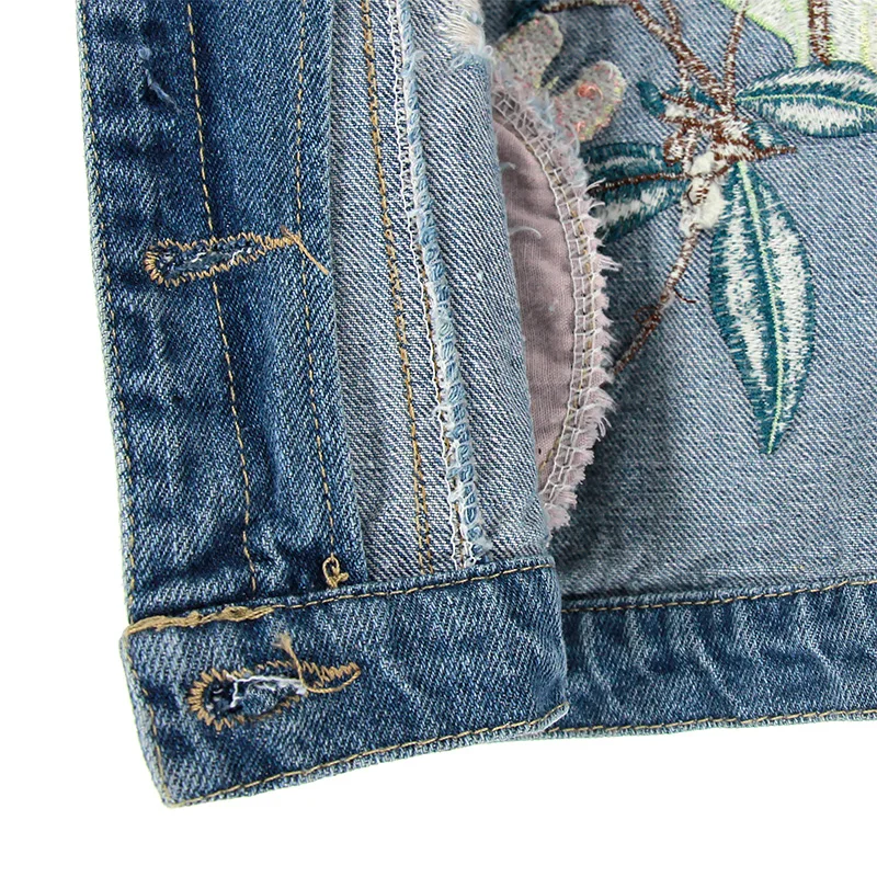 Size 120 Kids Outerwear Spring Autumn Kids Denim Clothes Girl Children Floral Butterfly Embroidered Coat Cowboy Waistcoats Vest