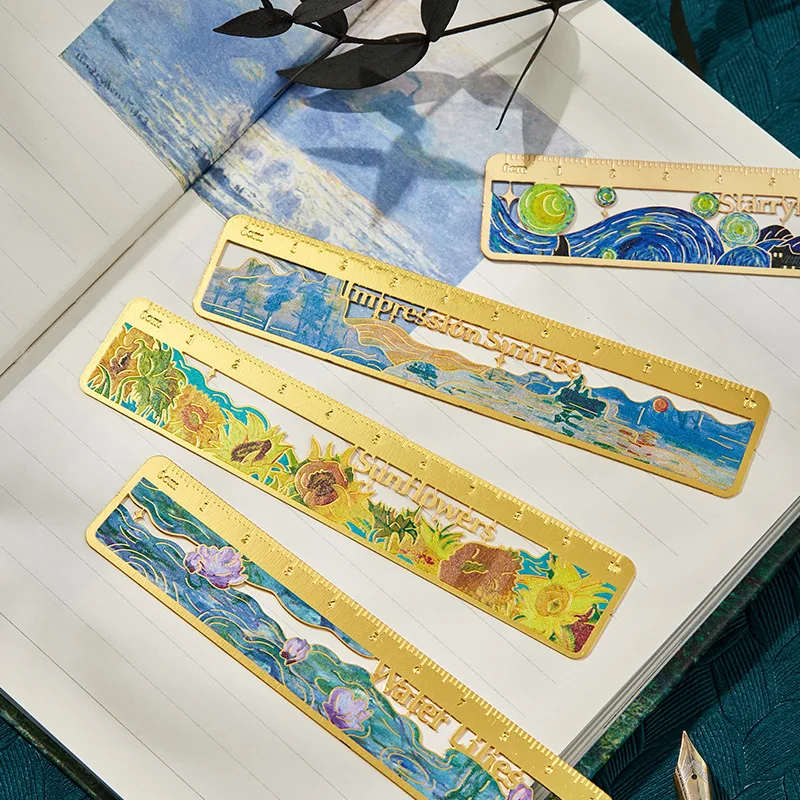1 pc Metal Van Gogh's oil paintings hollowed out ruler student blessing gift Measuring tool