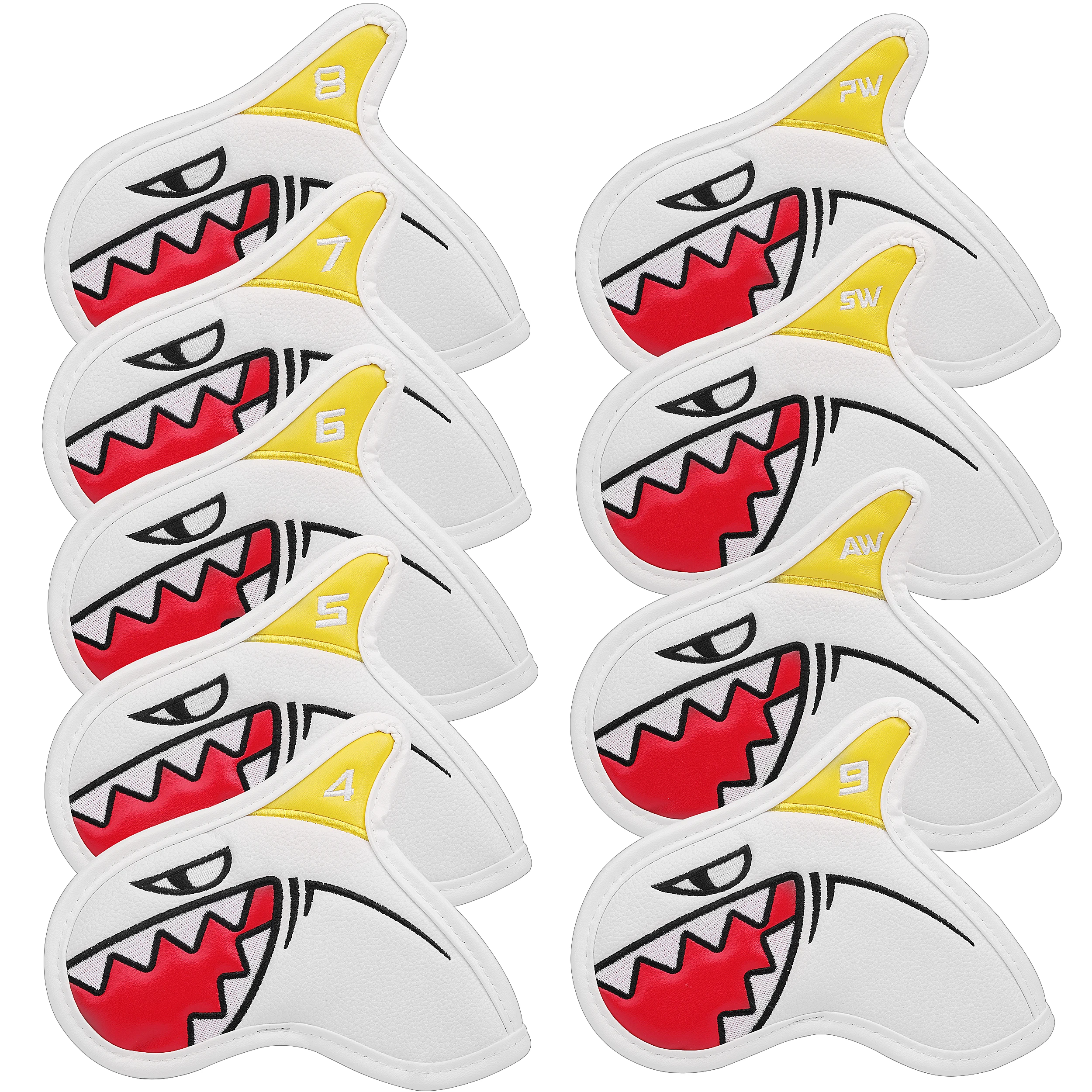 New White Black Sea Shark Golf Irons Head Covers PU Leather Golf Clubs Iron Set Headcover #4-9PAS for Man Women 3