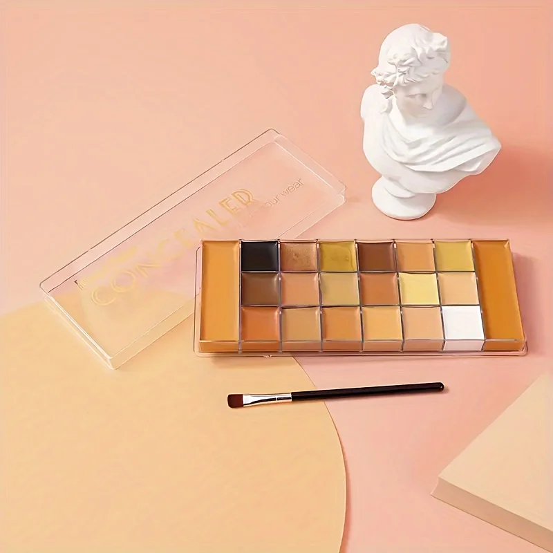 Description Picture 5 of item20-Color Concealer Palette with Small Brush Earth Tone Foundation Full Coverage Brightening Water-Resistant Makeup Tray