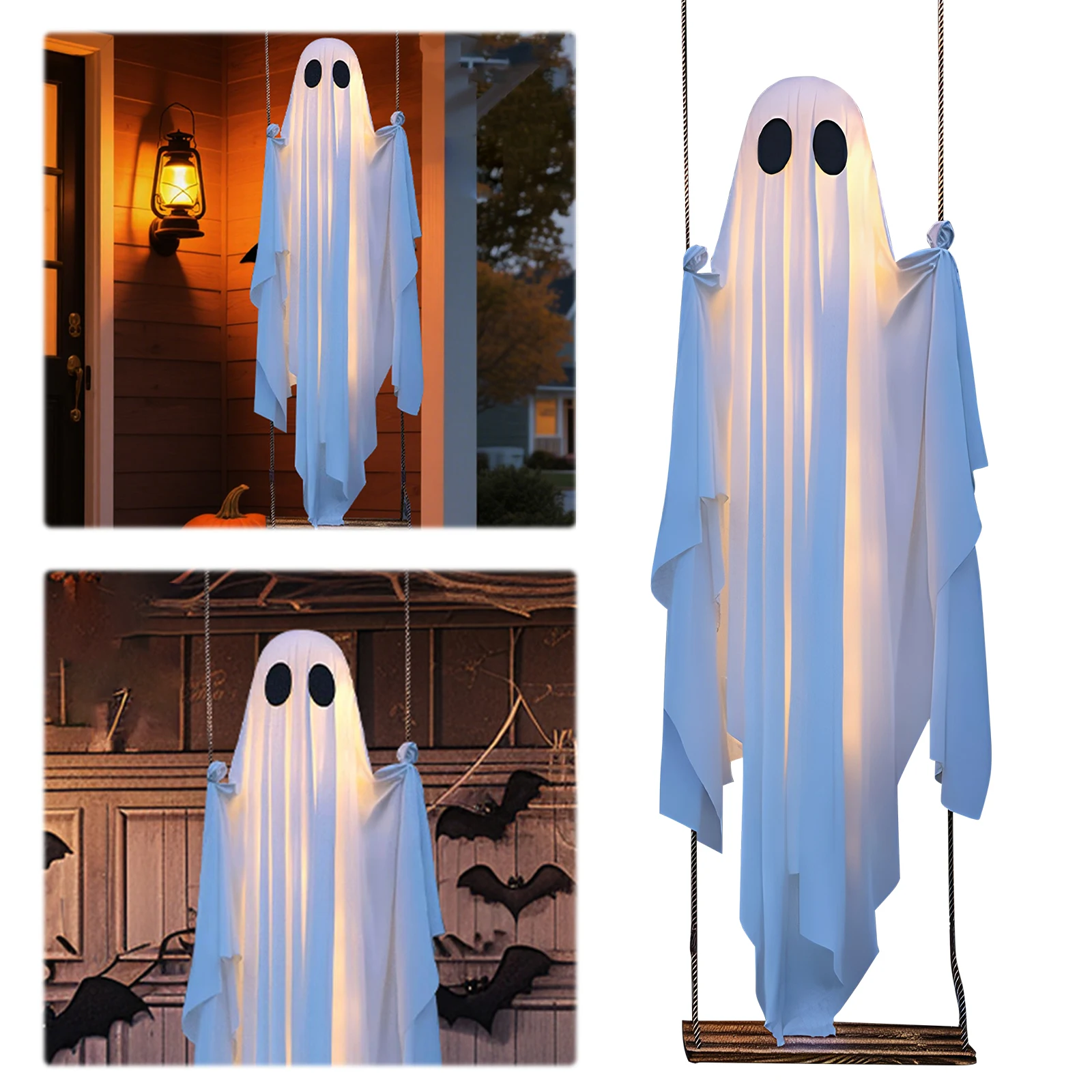 Halloween Hanging Outdoor Halloween Decorations with String Lights Ghosts Decorations Scary Ghost Decor for Porch/Yard/Trees