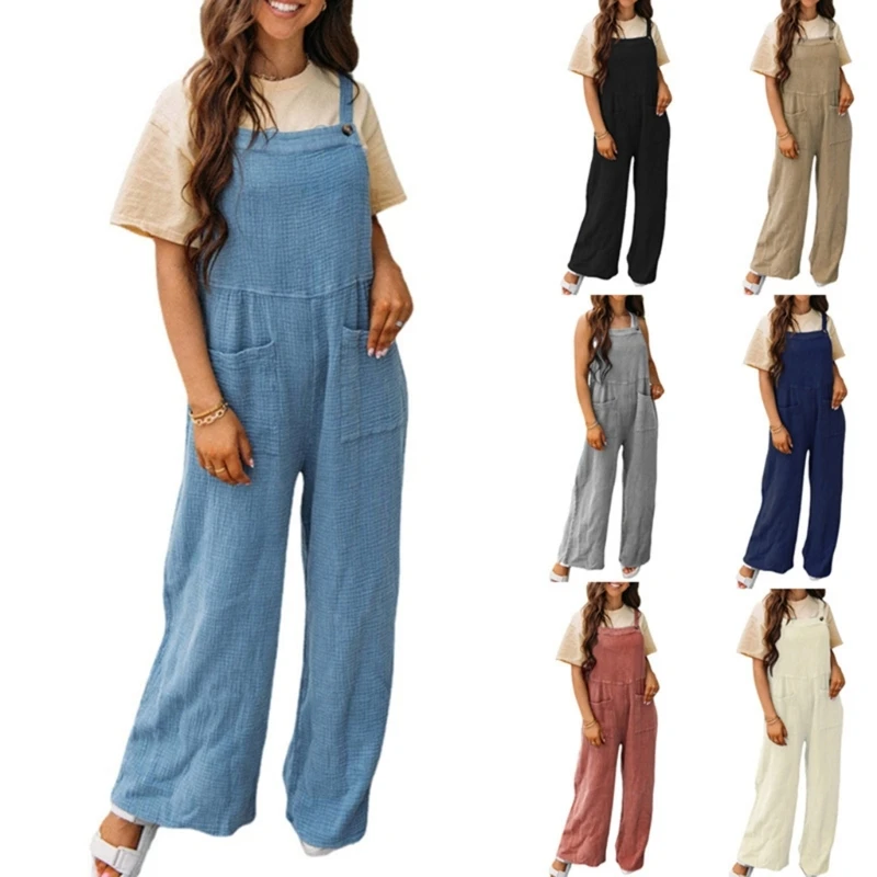 

Solid Color Romper Loose-fit Jumpsuits Sleeveless Tops Sqaure Neck Casual Insgram Style Cloth for Women Girl Parties