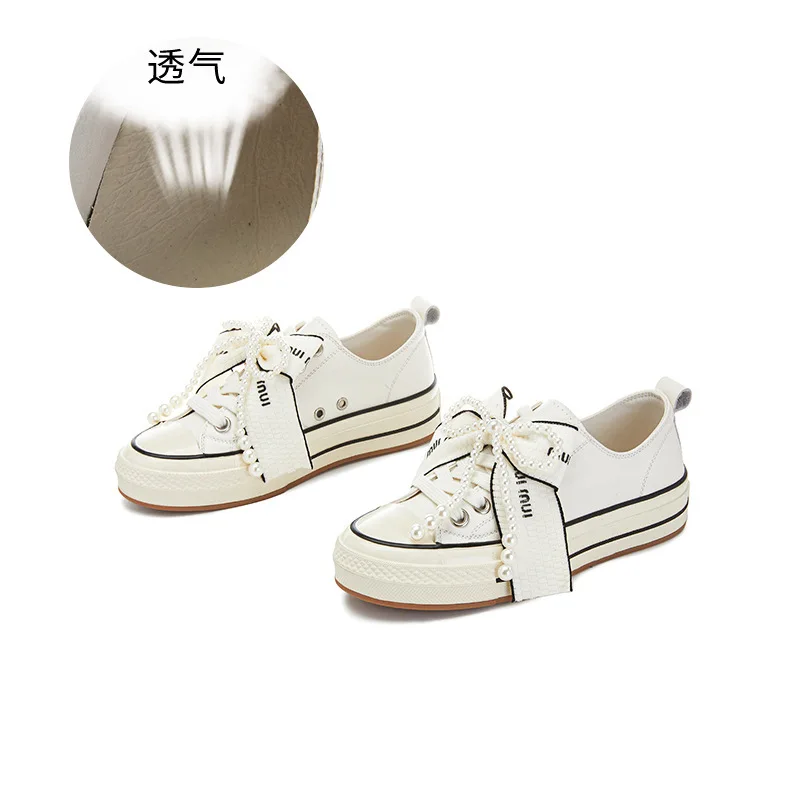 Top Layer Cowhide White For Spring 2025 Butterfly Bow Single Casual Versatile  Thick Soled Leather Woman Loafers Women Sneakers 5