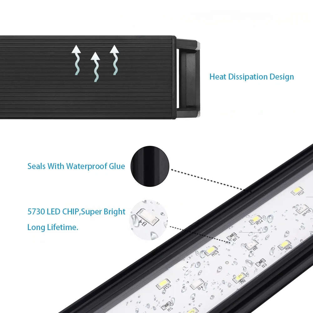 Full Spectrum Planted Aquarium LED Lighting 20-63cm 110V-240V External Controller With Extendable Brackets Fish Tank Light aquarium light aquarium lamp