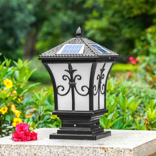 Solar Powered Outdoor LED Pillar Lamp Post Light Fence Light Garden Lawn Black