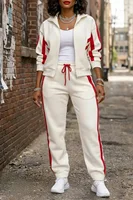Ensemble pantalon deux pièces sportif blanc à manches longues avec fermeture éclair et poches, grande taille, pour le quotidien 2