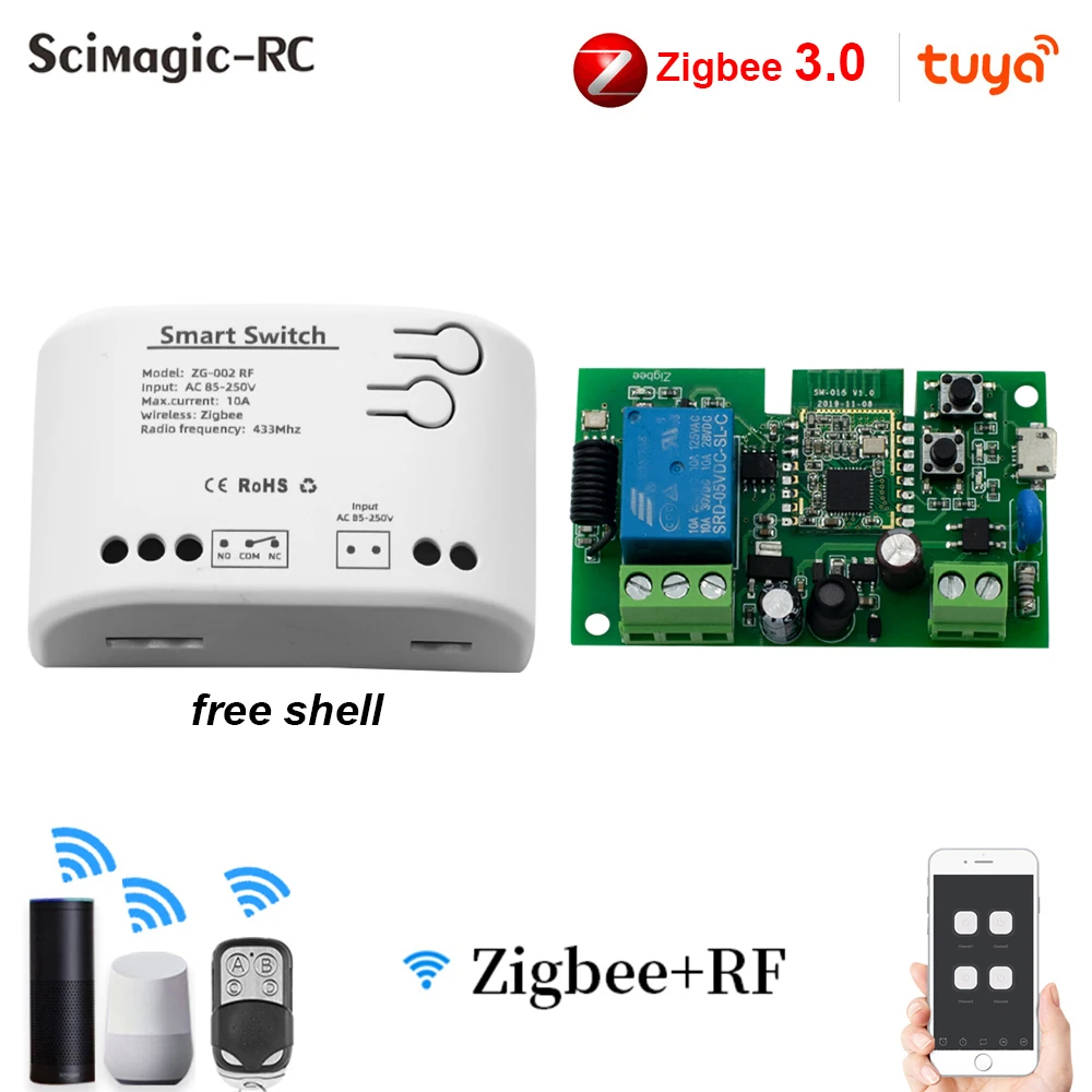Zigbee-interruptor Inteligente de Gateway rf Controlo Remoto Tuya Light Bloqueio Automático Relé de Bloqueio Automático 10a 12v 24v ac dc Wifi 3.0 1way - Image 3