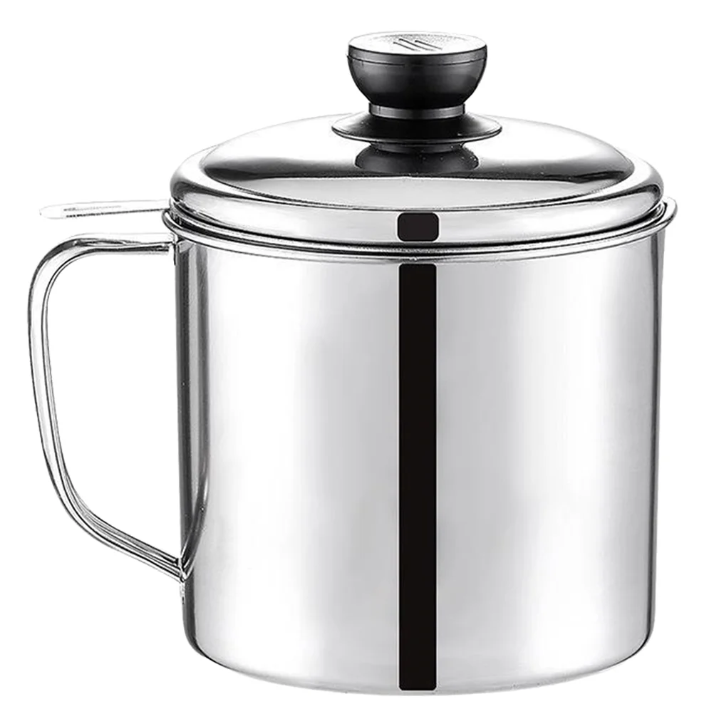 

Stainless Steel Oil Filter Pot Household Dispenser Grease Container with Strainer Filtering Ghee Bacon