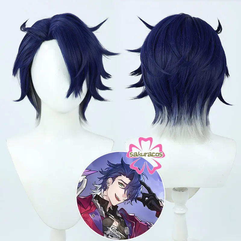 

Honkai: Star Rail Sampo Koski Cosplay Wig Blue White Mixed Men Short Wigs Heat Resistant Synthetic Hair for Halloween Role Play