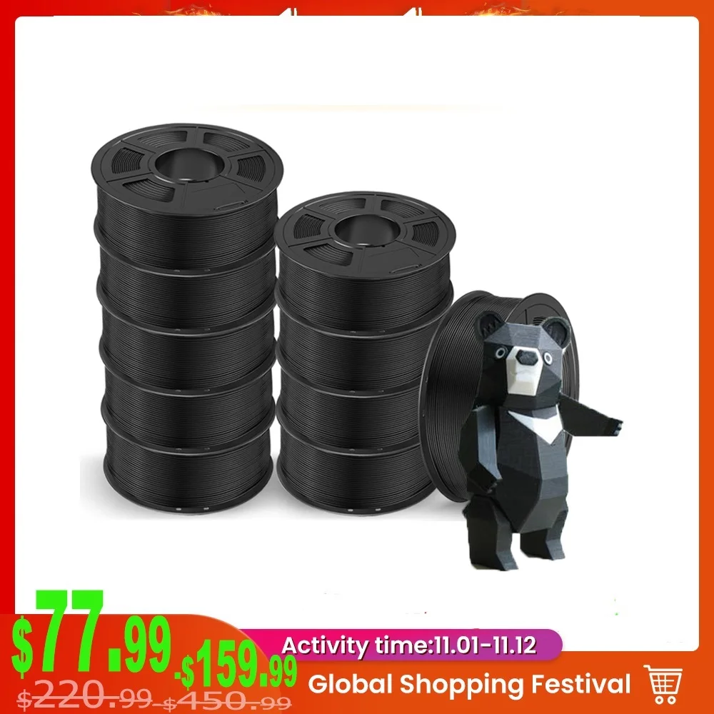 상단 PLA PLA PLA 플러스 ABS PETG 실크 필라멘트, 무독성 3D 프린터, DIY 선물, 세트당 10 롤 리필, 1.75mm