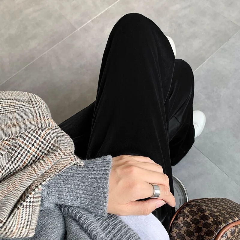 2023 New Spring Autumn Golden Velvet Wide-leg Pants Women Loose High-waisted Straight Trousers Tube Casual Drag Plus Size Wear