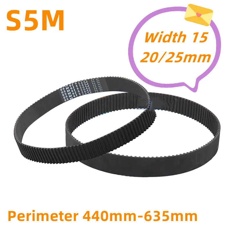 

S5M Black Rubber Timing Belt Width 15/20/25mm Perimeter 440mm 445mm 450mm 455mm 475mm 490mm 500mm 515mm 520mm 525mm 550-635mm