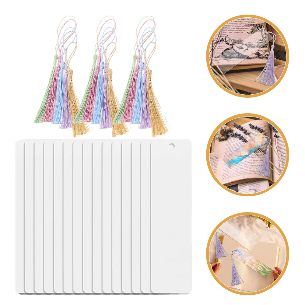 

15 Sets Transparent Bookmarks DIY Decor Tag Students Reading Gift Rectangular Delicate Acrylic Supply Tassel