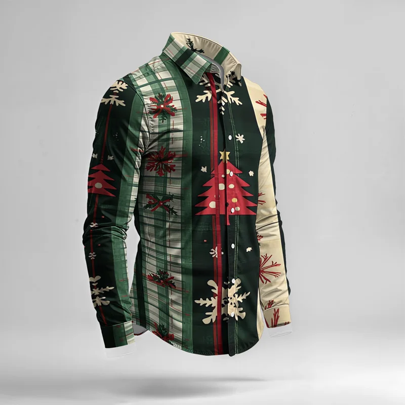 2025 Fashionable Spring Summer Men Shirt Set Christmas Print Fashion Gingerbread Man Two Piece Set Mens Snowman Lightweight_voghion.com