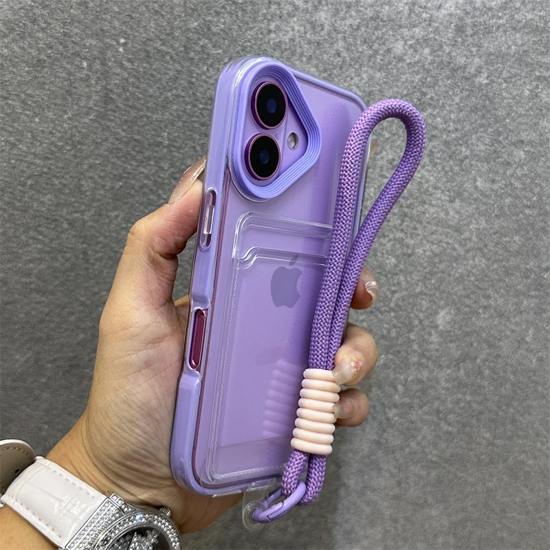 Luxury Clear Card Holder Wallet Case with Wrist Strap and Hand Rope in Soft Silicone