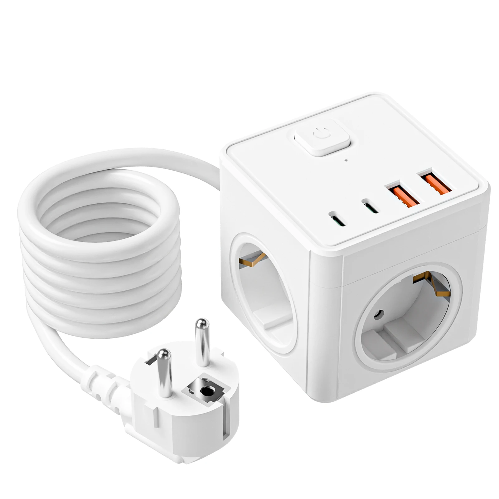 7-in-1 EU power board, 3 AC sockets & 2 USBs & 2 Type-Cs & with 1.5-meter extension cable, 1 switch, suitable for home, office 5