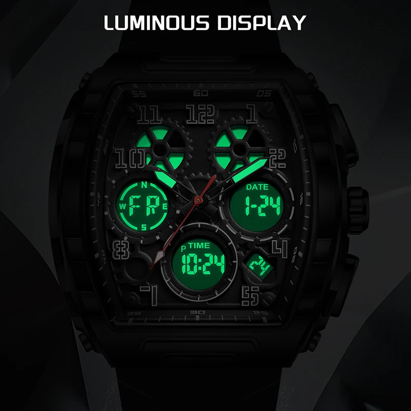 New Original FOXBOX Top Brand Luxury Mens Watches Square Silicone Analog Digital Watch Men Waterproof Sports Quartz Chronograph