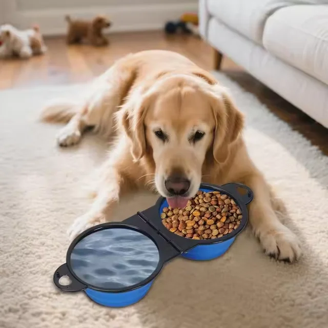 350ml pet double bowl design foldable bowl travel portable durable eating and drinking two-in-one dog bowl cat bowl foldable 4