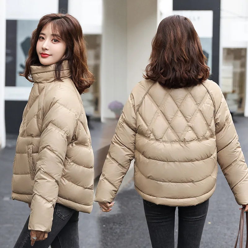 

New cocoon down cotton-padded jacket female short Korean fashion rhombus winter coat