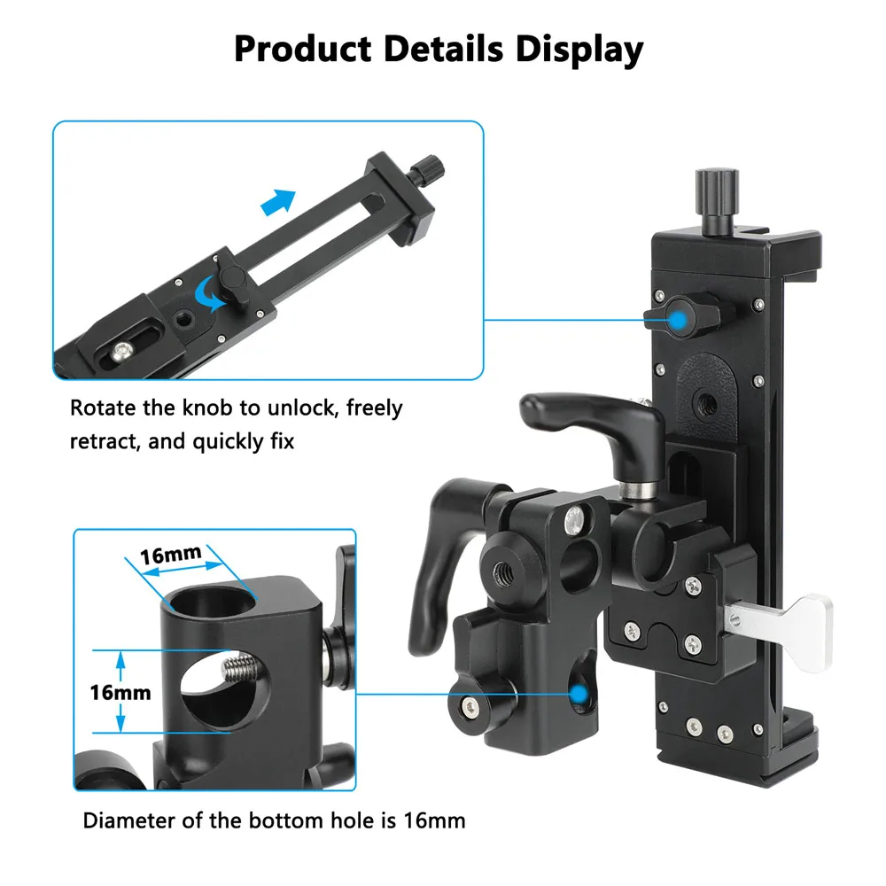 Mobile Phone Tablet Universal Holder Bracket with 360° Rotation Pan For C-stand