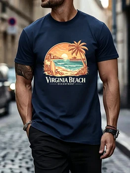 Virginia Beach Surfing Printing Summer T Shirts Man All-Match Cotton T-Shirt Sport Soft Streetwear Comfy Loose Short Sleeve 1