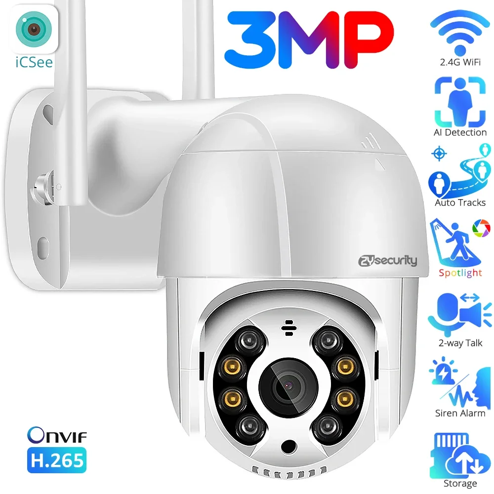 3MP WiFi PTZ Kamera Açık H.265 AI İnsan Algılama Otomatik Takip Kablosuz Speed Dome Ev Güvenlik CCTV Video Gözetleme Kamerası