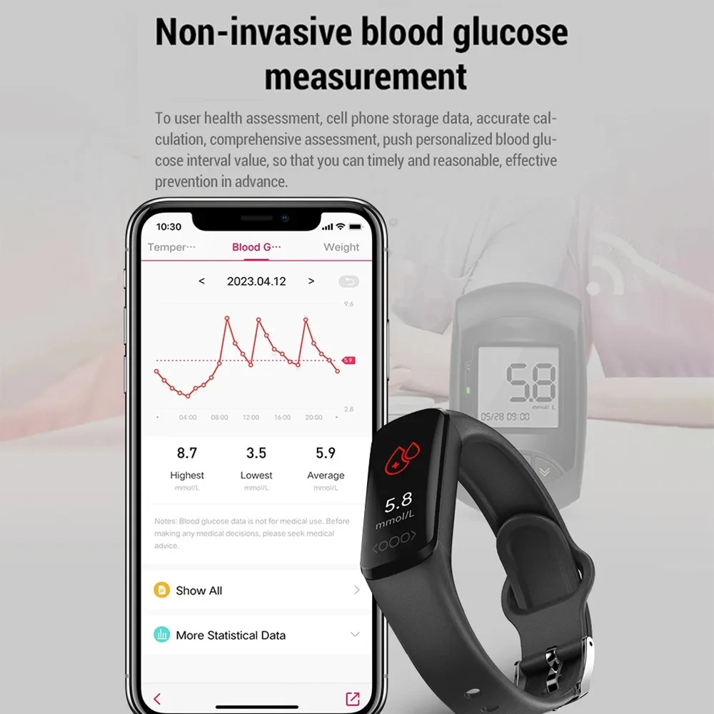2023 nowy inteligentny zegarek na temat poziomu cukru we krwi dla mężczyzn ekg PPG tętno bransoletka Fitness Smartwatch damski zegarek z glukometrem