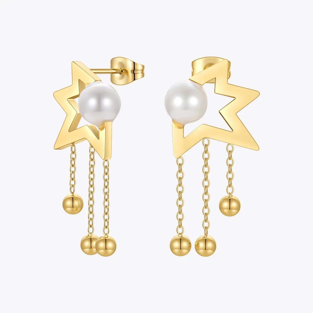 

ENFASHION Pearl Star Dangle Earrings For Women Gold Color Earring 2021 Stainless Steel Fashion Jewelry Pendientes Mujer E211328