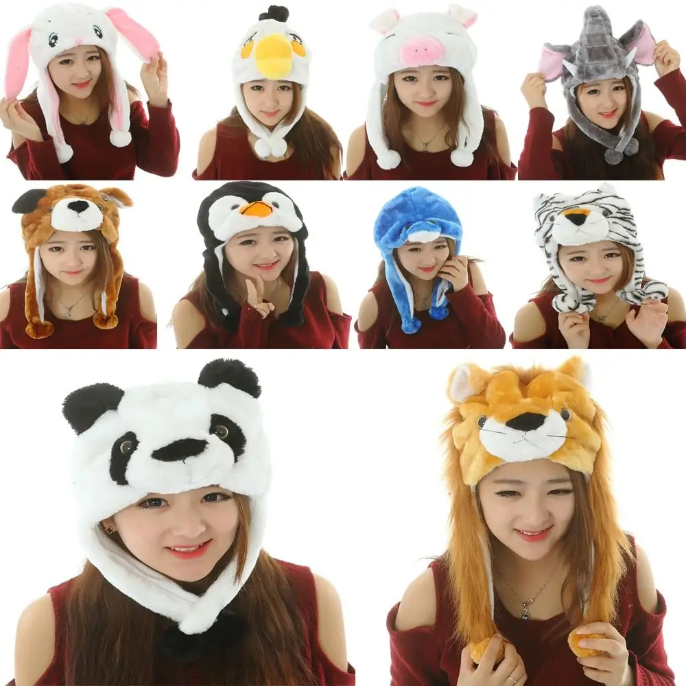 Ear Protection Cartoon Plush Moving Hat Animal Neck Warmer Movable Ears Airbag Cap Animal Earflap Hat Cosplay Party 2
