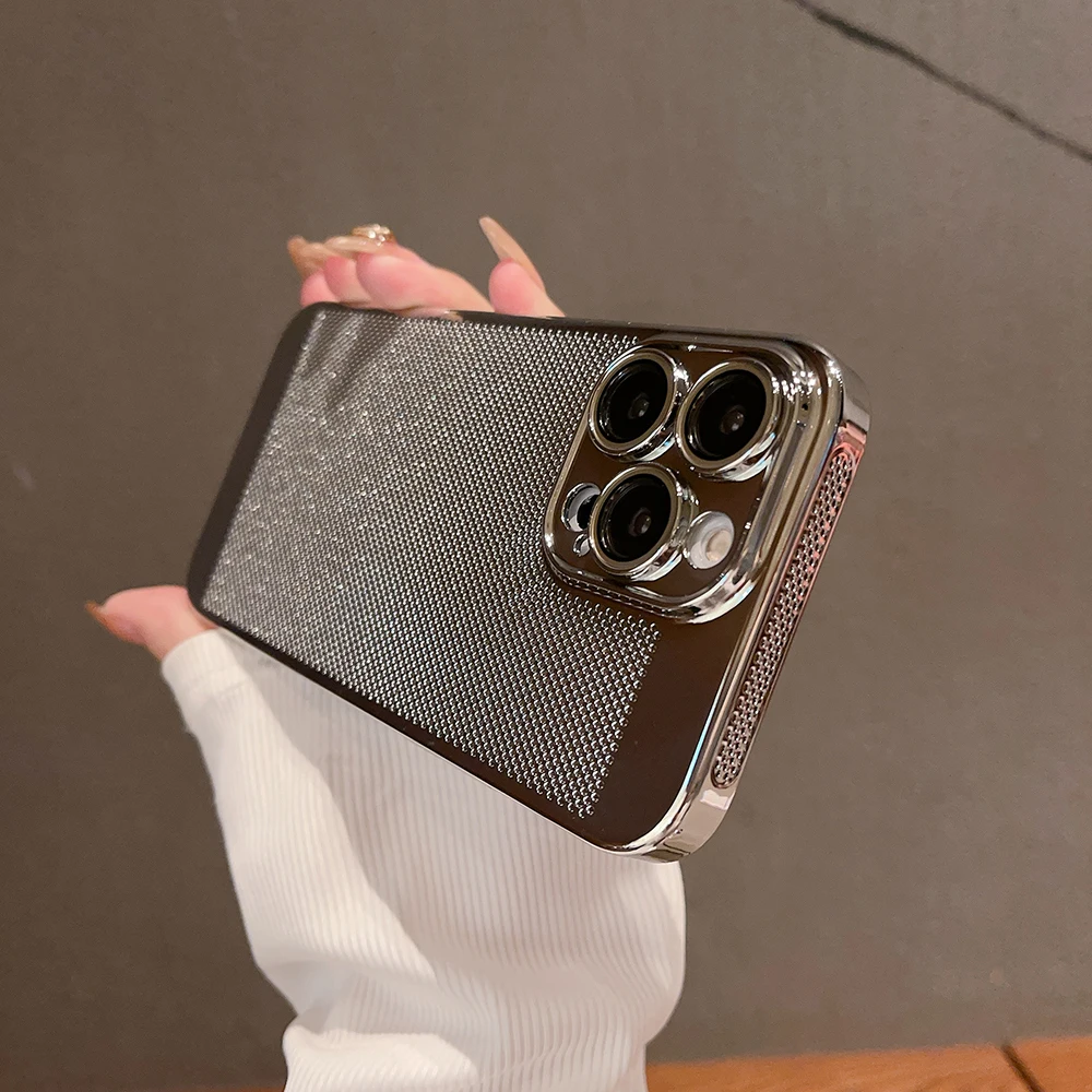 

Breathable Mesh Plating Plastic Case For iPhone 15 14 13 12 11 Pro XS Max XR X 8 7 Plus SE 2022 2020 With Lens Protection Cover