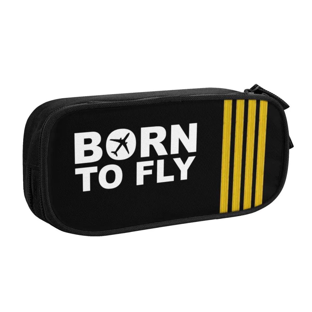 Kawaii Born To Fly Captain Stripes Flight Pilot Pencil Cases for Aviation Aviator Airplane Large Storage Pen Bag Box Stationery